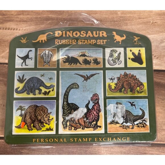 Dinosaur Foam Mounted Rubber Stamp Set By Personal Stamp Exchange SK116 - Picture 1 of 3